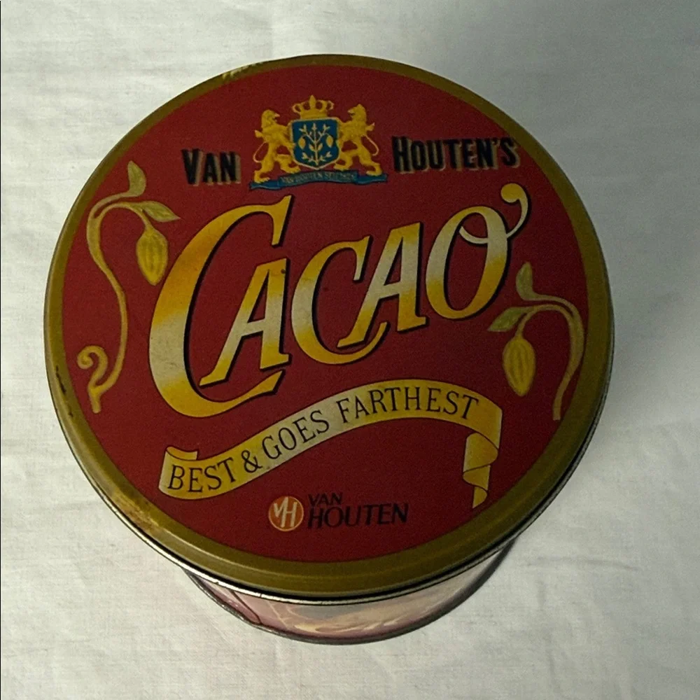 Van Houten’s Cocoa Tin Vintage Red Metal Container Advertising Holland
